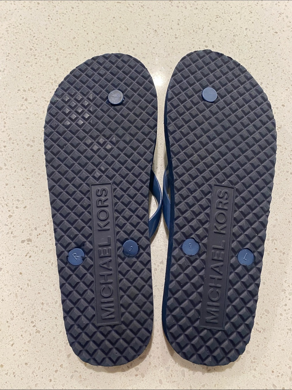 Michael Kors Women’s Dark Blue MK Logo Flip Flops - Picture 3 of 5